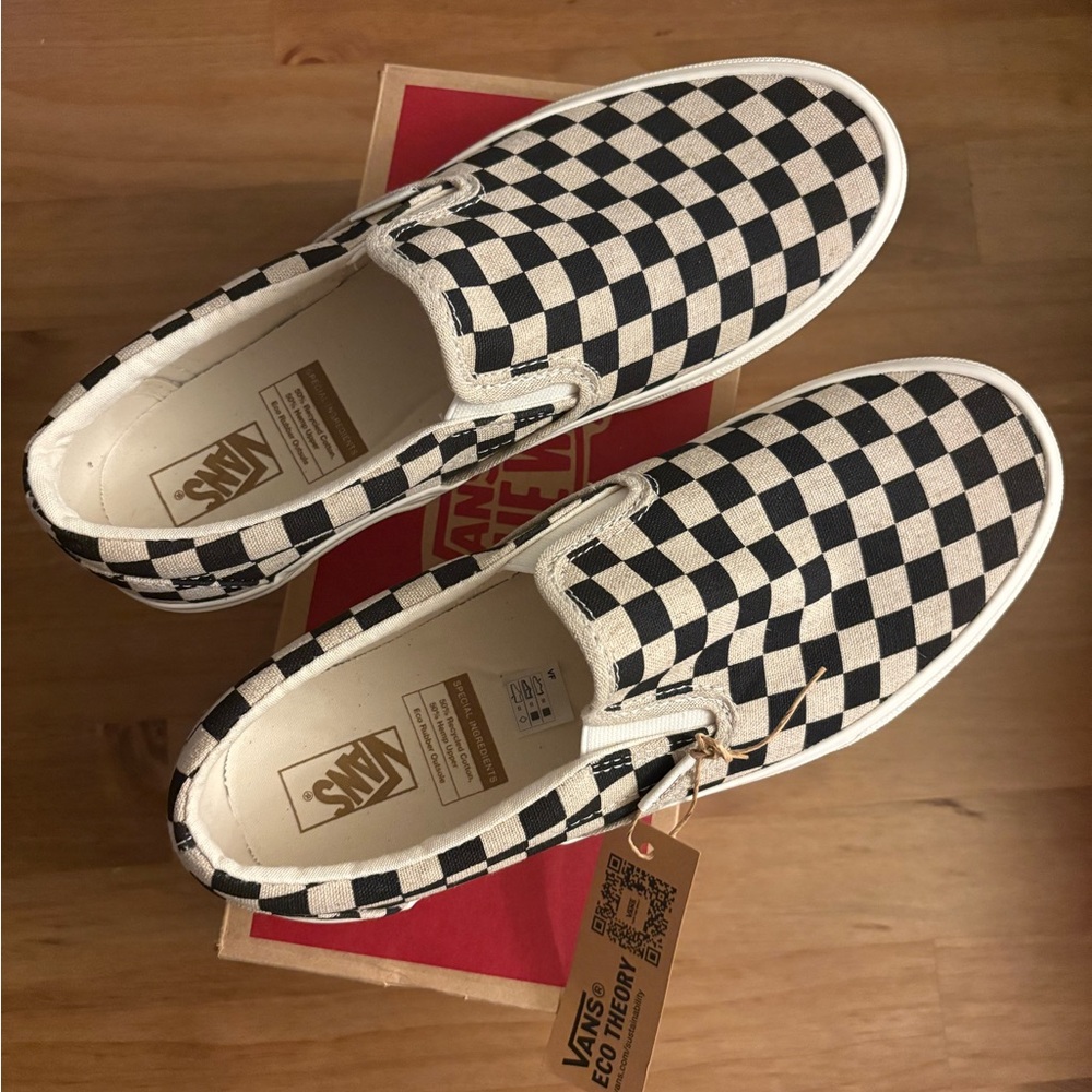 NEW Vans Black and White Checkerboard Sneakers Slip-On Style ECO THEORY